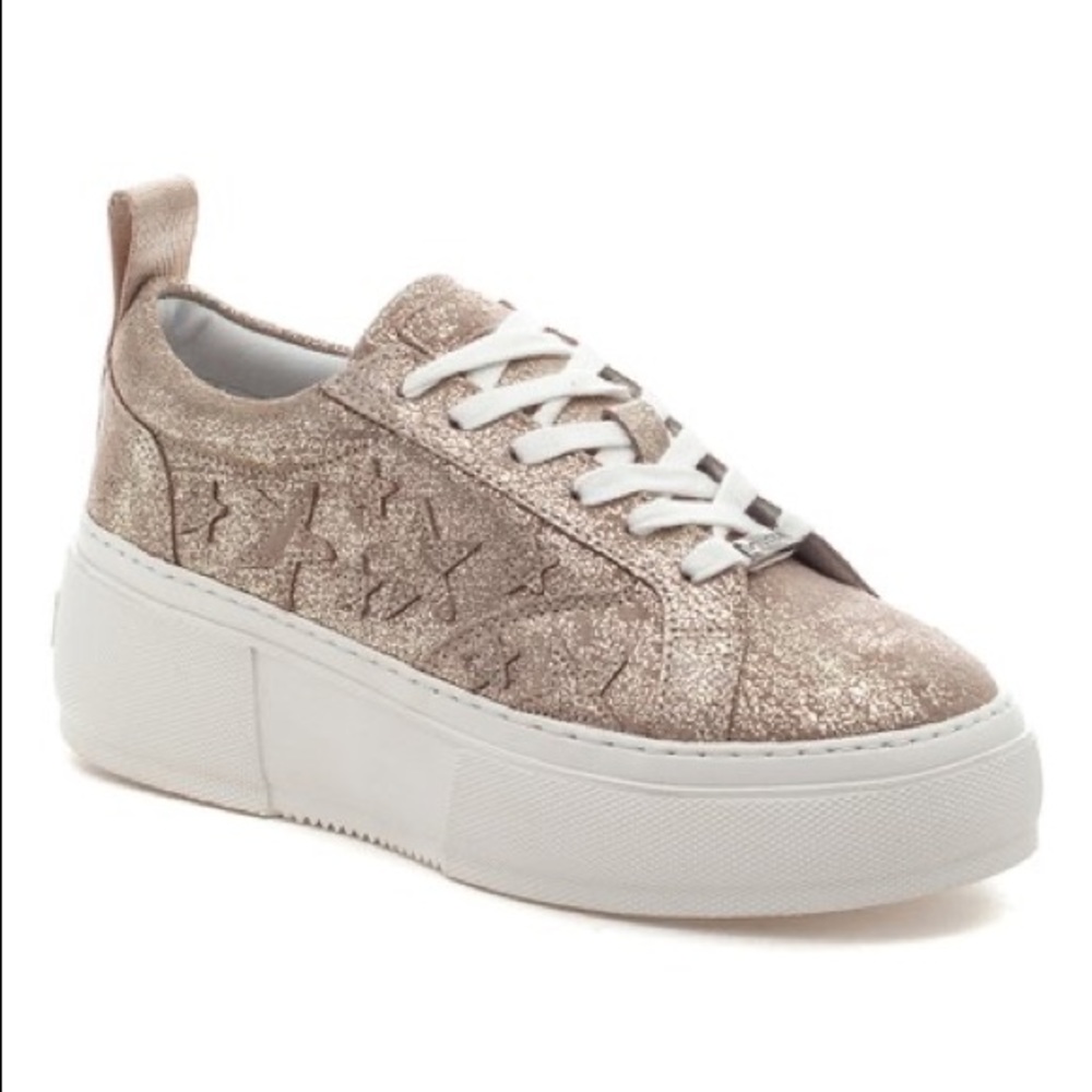J/Slides Goldtone Costarr Brushed Suede Platform Sneaker Size 7